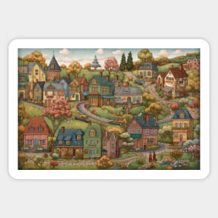 Cute cartoon spring city. Sticker